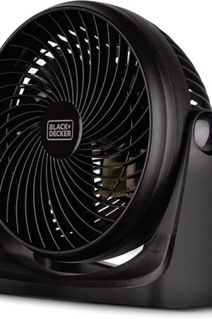 BLACK+DECKER 7-Inch Portable Turbo Fan, 3-Speed Settings, Desktop Personal Cooling for Table with 90° Tilt Angle Fan Head, Lightweight for Bedroom or Office, BFTU107, Black