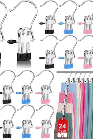 24 Pack Boot Hangers Clips for Closet, Heavy Duty Legging Organizer for Closet Hanging Pants Hangers with Clips Clothes Pins Hanger Clips Laundry Hooks Towel Socks Hats Tall Boots Home Travel Multi