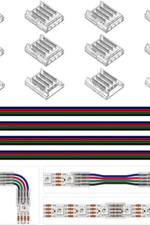 BTF-LIGHTING 4 Pin 10mm 0.39in Width Transparent Connector Kit,4pcs Gapless Solderless 8pcs Corner Connectors,4pcs 5.9in Long 22AWG Extension Wires,Support WS2815 WS2813 etc SMD LED Strip