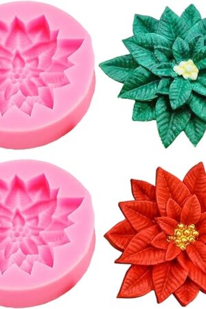 2PCS Christmas Holly Leaf Silicone Molds, Christmas Chocolate Fondant Mold for Baking, Plant Leave Resin Candle Soap Mold, Cake Decorating Dessert Mold, DIY Resin Casting Clay Craft Accessories