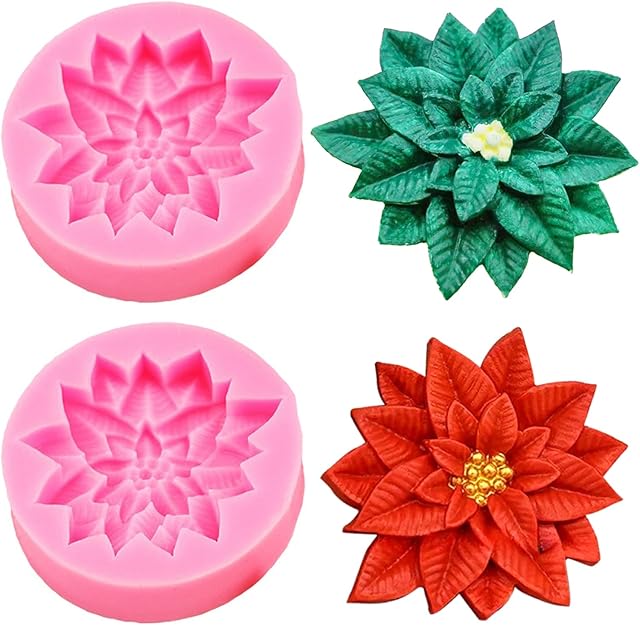 2PCS Christmas Holly Leaf Silicone Molds, Christmas Chocolate Fondant Mold for Baking, Plant Leave Resin Candle Soap Mold, Cake Decorating Dessert Mold, DIY Resin Casting Clay Craft Accessories