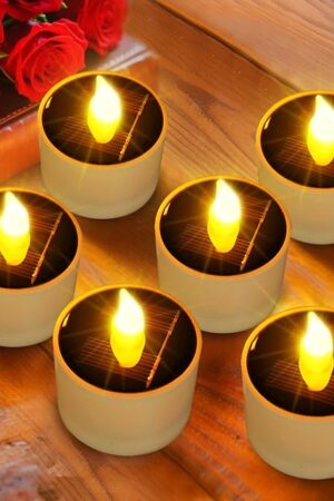 ANGMLN 6pcs Solar Tea Lights Outdoor Waterproof, Flameless Flicker LED Solar Candles with Dusk to Dawn Sensor, Reuseable Tea Light Candles for Lantern Garden Camping Party Home Halloween Decor