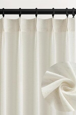 96 Inches Long Pinch Pleated Semi Sheer Curtains,Natural Linen Blended Light Filtering Window Curtains 96 Length 2 Panels for Living Room Bedroom Pinch Pleat Drapes with Hooks 2 Panels 40" Wx96 L