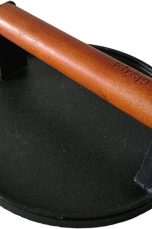 Burger Press 7.08" Round,Heavy-Duty Cast Iron Smash Burger Press Meat Steak With Wood Handle for Blackstone Camp chef Pitboss Weber Griddle Grills(Round)