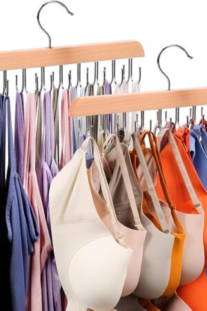 2 Pack Tank Top Hanger, 40 Hooks Large Capacity Bra Hanger, Bra Hangers for Closet Organizer & Storage, Tank Top Hangers Space Saving, Standard Hangers for Sports Bras, Tank Top (Wood, 2 Pack)