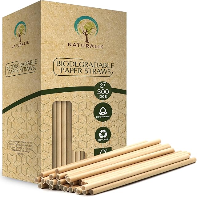 300/1000-Pack Extra Durable Brown Paper Straws Biodegradable- Premium Toxin Free Paper Straws Bulk- Drinking Straws for Juices, Restaurants and Party supplies, 7.7" (Brown, 300ct)