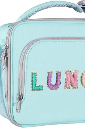 Amersun Kids Insulated Lunch Box- Water-Resistant, Reusable Cute Lunch Tote Bag with Water Bottle Holder & Multi-Pocket-Ideal for Ages 3+ Girls, School,Travel(Light Blue)