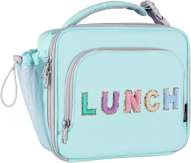 Amersun Kids Insulated Lunch Box- Water-Resistant, Reusable Cute Lunch Tote Bag with Water Bottle Holder & Multi-Pocket-Ideal for Ages 3+ Girls, School,Travel(Light Blue)