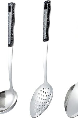 3-Piece,Stainless Steel Serving spoons set with Slotted Spoon, Serving Spoon and Perforated Spoon, soup ladle,kitchen cooking serving utensils set cooking spoon