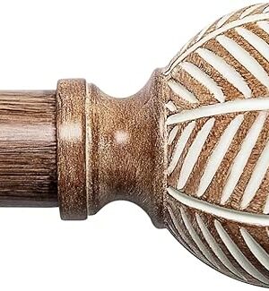 Wood Curtain Rods for Windows: 1 Inch Diameter Adjustable Heavy Duty Curtain Rod 48" to 86" with Imitation Wood Grain Leaf Pattern Finials