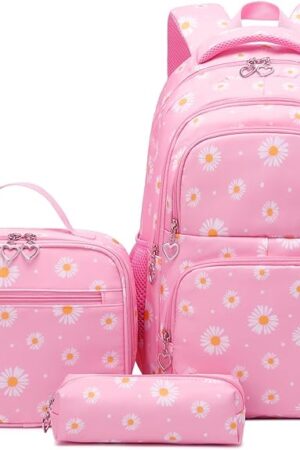 EKUIZAI 3Pcs Daisy Prints Backpack for Girls Bookbag set Primary School Daypack Elementary Students Knapsack with Lunch Box