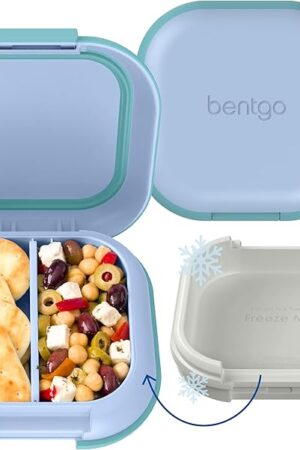 Bentgo Chill Mini Leak-Proof Lunch Box – Built-In Ice Pack Keeps Food Cold, 2.7-Cup Capacity for Snacks or a Sandwich, 3 or 4 Compartments, PFAS & BPA-Free, Ideal for Adults & Kids 3+ (Tide Blues)