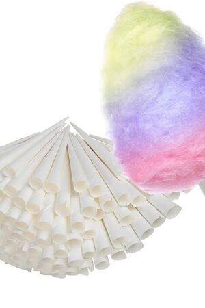 Cotton Candy Cones (100 Pack) – White Kraft Paper Sticks for Floss Sugar & Carnival Treats, Compatible with Cotton Candy Machines – Stock Your Home