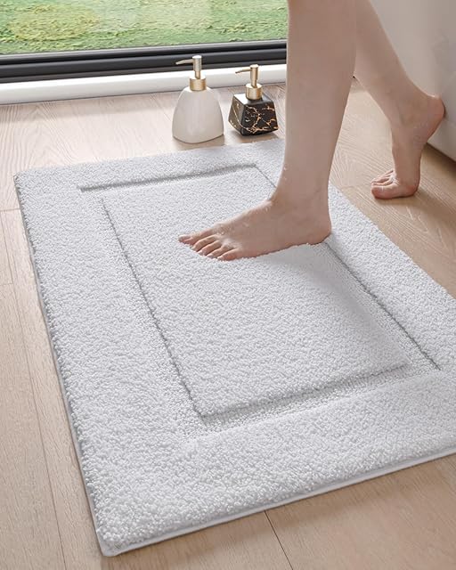 DEXI Bathroom Rugs Bath Mat 24x16 for Shower Floor Bathmat White
