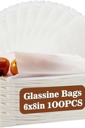 100 Wax Paper Sandwich Bags - 6"x8" Glassine Bags, Translucent Envelopes for Food Take Out, Snack & Baked Goods Packaging