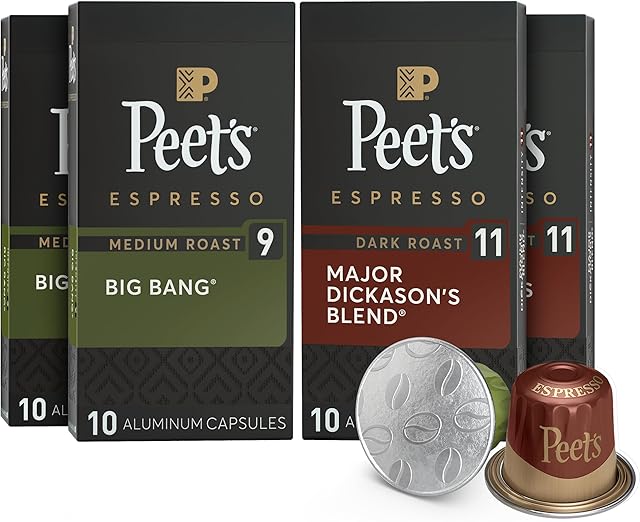 Peet's Coffee, Dark and Medium Roast Signature Blend Espresso Capsules, Compatible with Nespresso Original Machines - Variety Pack 40 Count (4 Boxes of 10 Espresso Capsules)