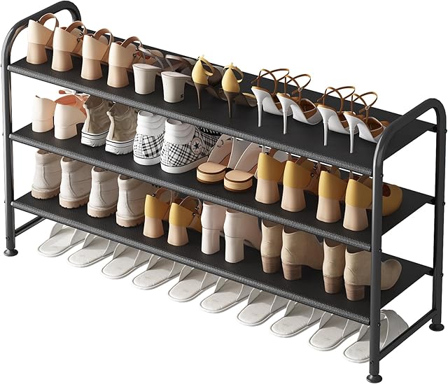 3 Tier Metal Shoe Rack Shelf Black