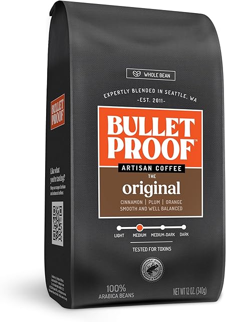 Bulletproof Original Medium Roast Whole Bean Coffee, 12 Ounces, Clean Coffee Tested for Toxins, Packaging May Vary
