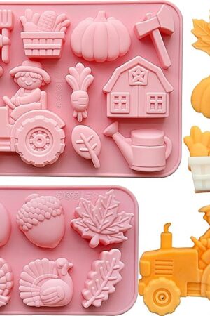 3D Pumpkin Silicone Mold Fall Silicone Chocolate Mold Halloween Thanksgiving Candy Molds Autumn Maple Leaf Acorn shape Cake Pan for Cake Cupcake Toppers Resin Candle Soap Making