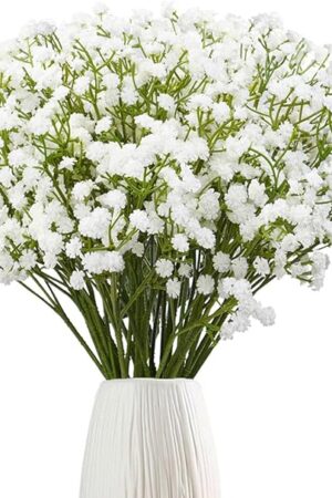 24Pcs Babys Breath Artificial Flowers Bulk, 11inch Fake Baby Breath Flowers Artificial White Faux Gypsophila Real Touch Flowers for Outdoors Wedding DIY Bouquet Arrangement Party Home Decor