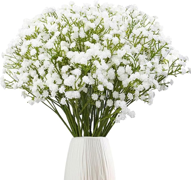 24Pcs Babys Breath Artificial Flowers Bulk, 11inch Fake Baby Breath Flowers Artificial White Faux Gypsophila Real Touch Flowers for Outdoors Wedding DIY Bouquet Arrangement Party Home Decor