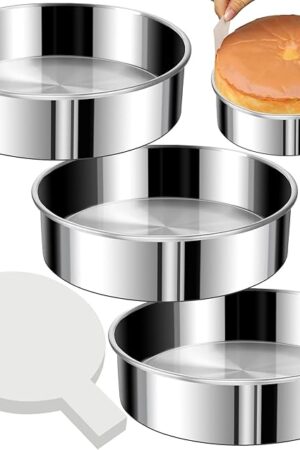 6 Inch Cake Pans Set of 3 Round Cake Pans with 100 Pieces Parchment Paper, Stainless Steel Baking Pan For Layered Cakes, Smash Cake Pans Mirror Finish Dishwasher Safe Small Cake Pan Set Cake Mold
