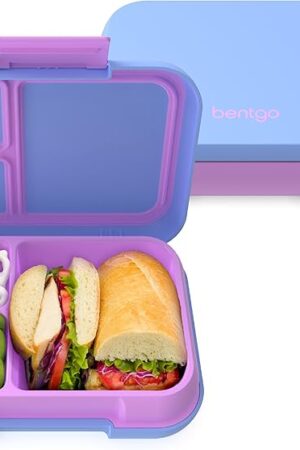 Bentgo Pop - Leak-Proof Lunch Box & Removable Divider for Ages 8+ & Teens - Lunch Container Holds 5 Cups of Food; 3-4 Compartments; Microwave/Dishwasher Safe; 2 Year Warranty (Periwinkle/Pink)