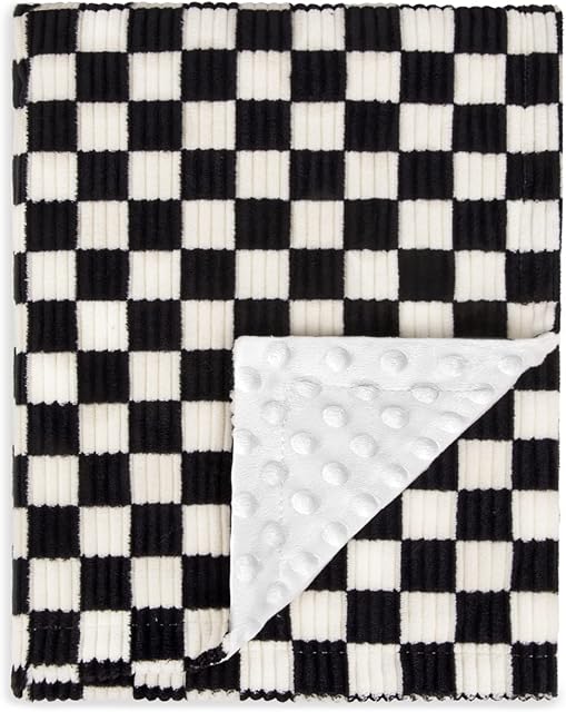 Baby Blanket for Boys Double Layer Checkerboard Grid with Dotted Backing