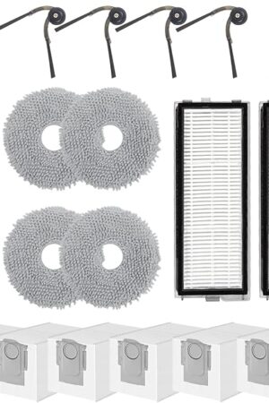 Accessories Replacement Kit for Roborock Qrevo Serie - QV 35A/QV 35S, QR 598/QR 798 Robot Vacuum, 1 Main Brush, 4 Mop Clothes, 2 Filters, 4 Side Brushes, 6 Dust Bags, 1 Cleaning Tool - 18 Pcs