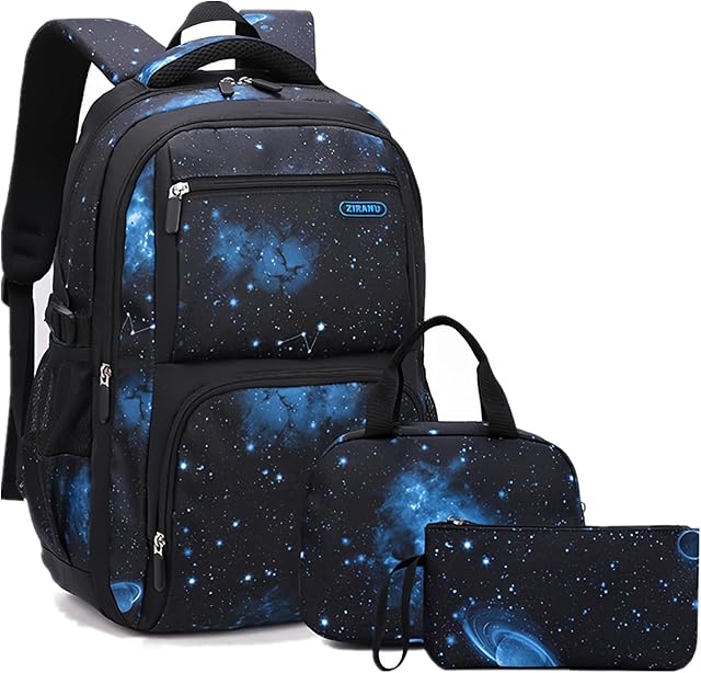 Galaxy-Print School-Bag Backpack for Boys Middle-School Elementary Bookbag