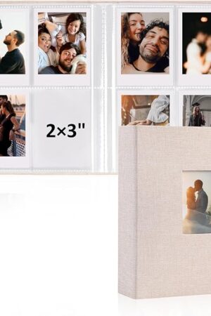 vivinin 2PCS Polaroid Photo Album, 2x3 Inch Pockets Mini Photo Album for 104 Pockets Hold 208 Pictures, Linen Hardcover Polaroid Album Book for Photos Family Anniversaries Baby Vacations (Off-White)