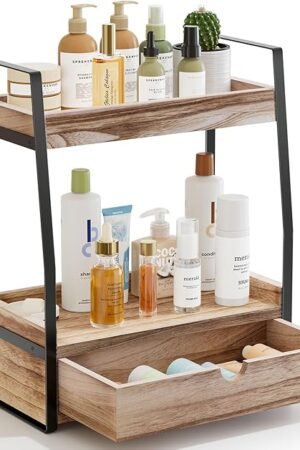 2-Tier Bathroom Organizer Countertop, Bathroom Sink Organizer Countertop, Vanity, Counter Shelf, Brown