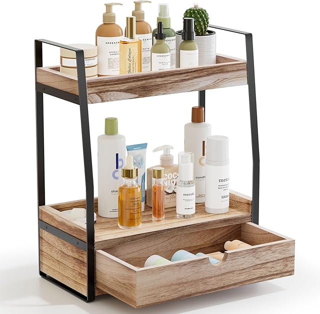2-Tier Bathroom Organizer Countertop, Bathroom Sink Organizer Countertop, Vanity, Counter Shelf, Brown
