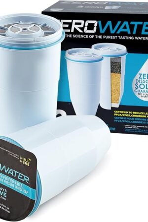 ZeroWater Official Replacement Filter - 5-Stage 0 TDS Filter Replacement - System IAPMO Certified to Reduce Lead, Chromium, and PFOA/PFOS, 2-Pack, White