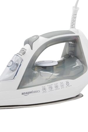 Amazon Basics Steam Iron for Clothes with Safety Auto Shut-Off, Handheld Steamer, Steel Soleplate, 1700-Watt, 1.62ft, Gray