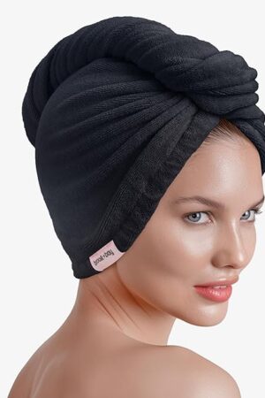 Brook + Bay Microfiber Hair Towel Wrap for Women, Quick Dry Hair Turban Towel, Anti Frizz Hair Plopping Towel Curly Hair, Drying Towel
