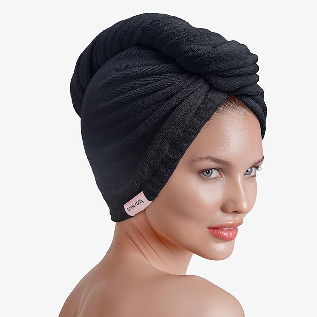 Brook + Bay Microfiber Hair Towel Wrap for Women, Quick Dry Hair Turban Towel, Anti Frizz Hair Plopping Towel Curly Hair, Drying Towel