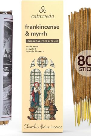 Church Frankincense and Myrrh Incense - (80 Sticks) Charcoal Free Incense, Made from upcycled Flowers | Used as Spiritual Healing Incense in Church (Handmade Olibanum Incense)