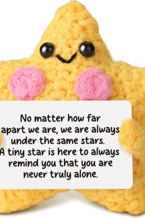 Crochet Yellow Star Doll Friendship Gift - Emotional Comfort Support Decor, Long Distance Relationship Moving Away Farewell Goodbye Leaving Gifts for Women Friend Couple Boyfriend Girlfriend Coworker