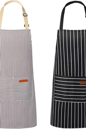 2 Pack Kitchen Aprons, Apron for Cooking with 2 Pockets, Unisex Adjustable Neck Strap Chef Aprons for Men Women