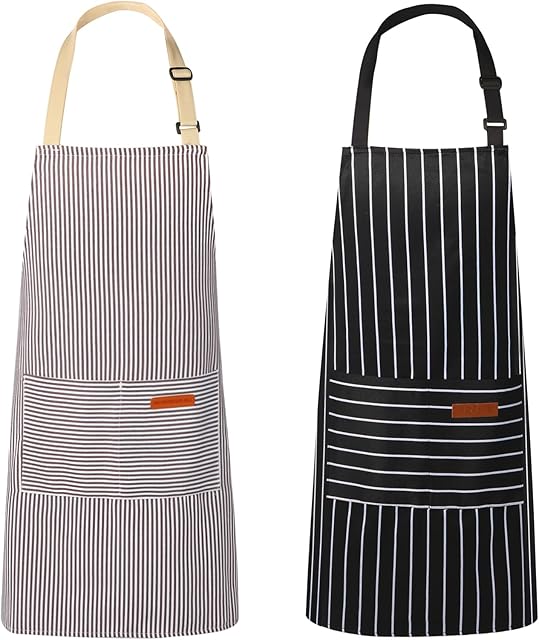 2 Pack Kitchen Aprons, Apron for Cooking with 2 Pockets, Unisex Adjustable Neck Strap Chef Aprons for Men Women