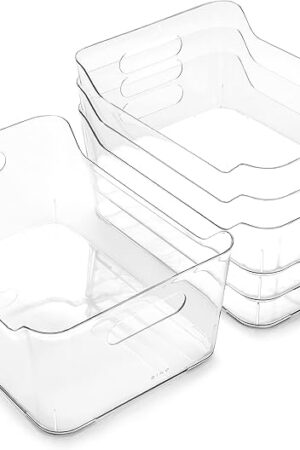BINO | Plastic Organizer Bins, Large - 4 Pack | The SOHO Collection | Multi-Use | Pantry & Freezer Organizer Bins | Plastic Storage Containers for Home & Kitchen Org