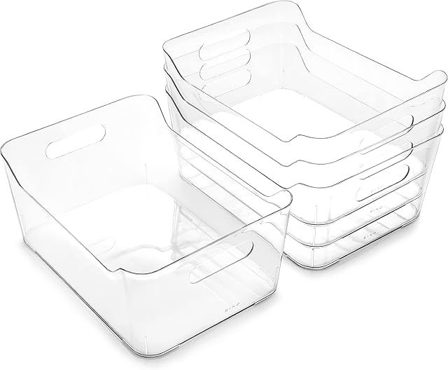 BINO | Plastic Organizer Bins, Large - 4 Pack | The SOHO Collection | Multi-Use | Pantry & Freezer Organizer Bins | Plastic Storage Containers for Home & Kitchen Org