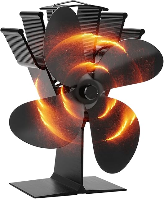 COMBIUBIU 4 Blade Wood Stove Fan, Heat Powered Fireplace Fan for Efficient Warm Air Circulation, Silent Operation Stove Accessories for Log/Wood Stove, Durable Design