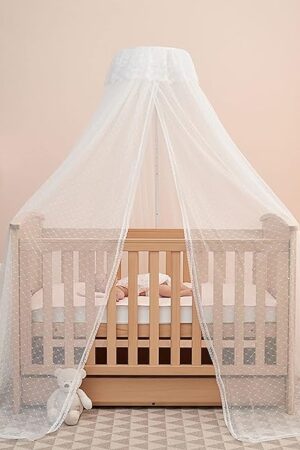 Baby Bed Canopy with Adjustable Clip-on Stand Baby Crib Cot Net Tent Hanging Dome Curtain Netting See Through Mesh Bed Cover Net Stand Rod