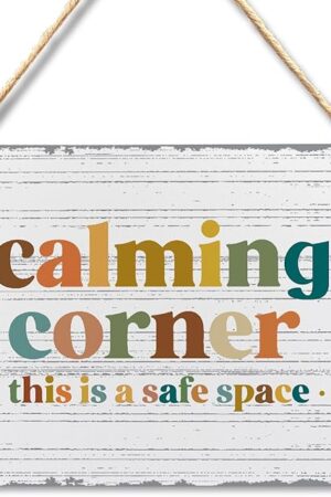 Calming Corner Hanging Wood Sign - Safe Space Classroom, School Counselor's Office, Calm Down Corner Decor - Boho Style, 10x8