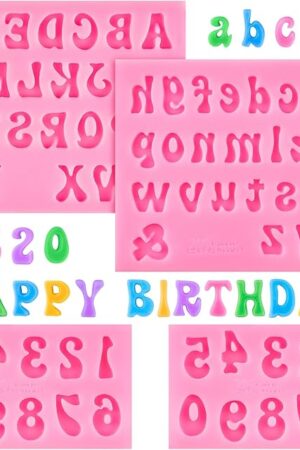 4 PCS Silicone Letter Molds, Non-Stick Fondant Chocolate Molds 0-9 Numbers 26 Letters Candy Molds for Baking Dessert and Cake Decoration
