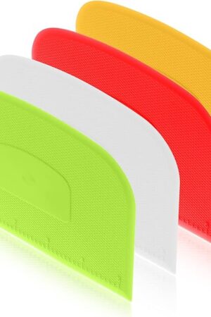 4 Piece Plastic Dough Scraper Bowl Scraper Flexible Multipurpose Food Scraper Plastic Dough Cutter for Bread Cake Dough Fondant Icing (White, Green, Yellow, Red)