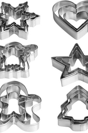 Christmas Cookie Cutter Set - 18 Piece Gingerbread Man, Snowflake, Tree, Heart, Star, Angel Shapes for Holiday Winter Baking