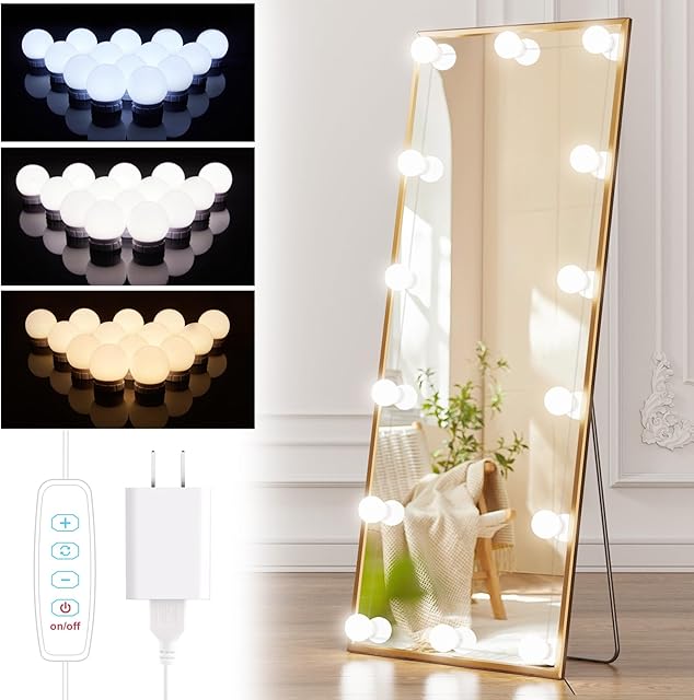 Brightown 14 Bulb Dimmable Hollywood Makeup Mirror Lights, 22Ft Adjustable Vanity Lighting Fixtures for Full Length Mirror (Mirror Not Included)